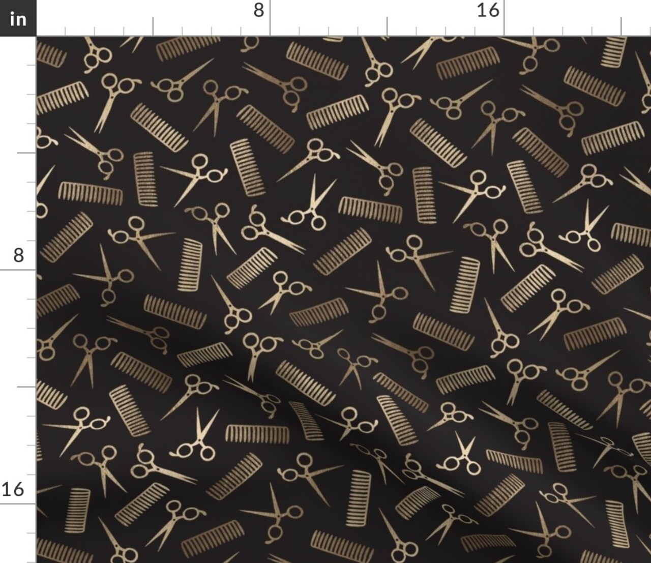 Gold Scissors Black Beauty Hairstyling Coiffure Barber Shears Comb Haircut Custom Printed Fabric by Spoonflower Various Fabrics by the Yard or Fat Quarter